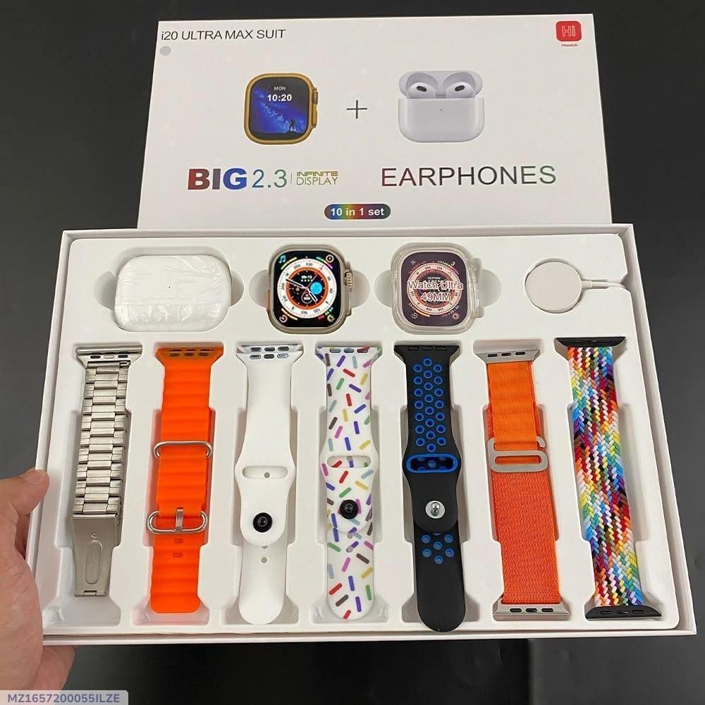 Smart Watch 20 - 7 Straps + EarPhones - Bluetooth 5.3 With Long Battery Life